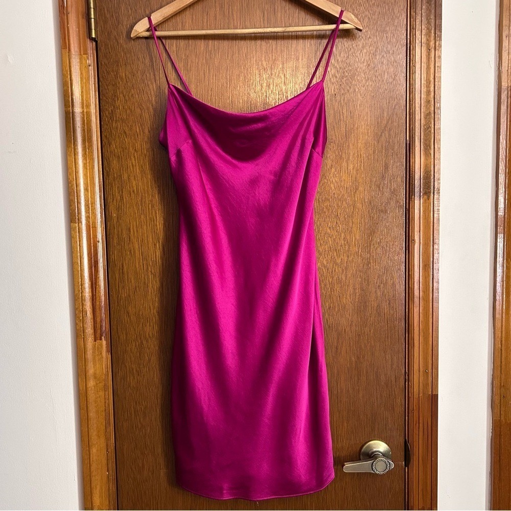 Express Cowl Neck Satin Slip Dress Magenta Pink Small